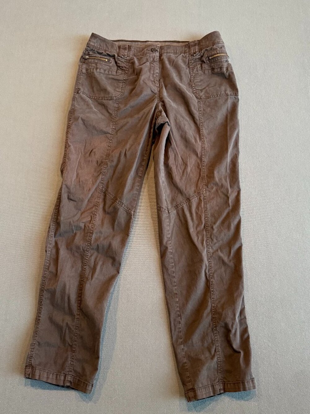 Chico’s So Slimming Slim Straight Pants Brown Zip Pockets Size 1.5